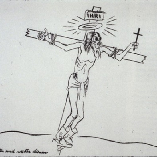 Georg Grosz -  “Sismogramma della prima guerra mondiale, un moderno Cristo dotato di maschera a gas e dadi”